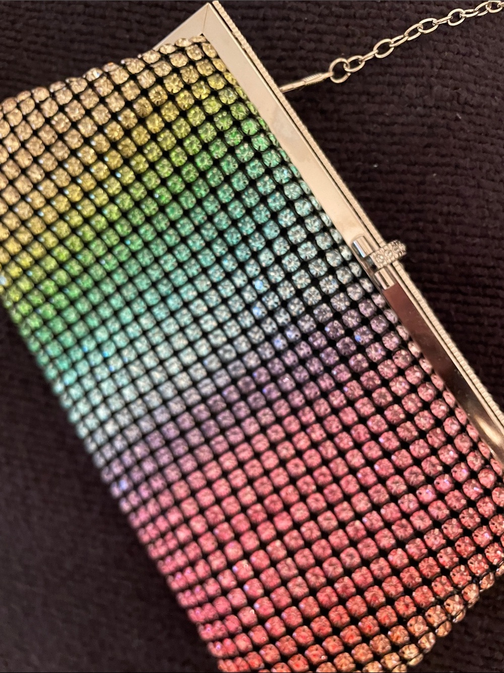 Crystal Rainbow Evening Clutch with Chain Strap